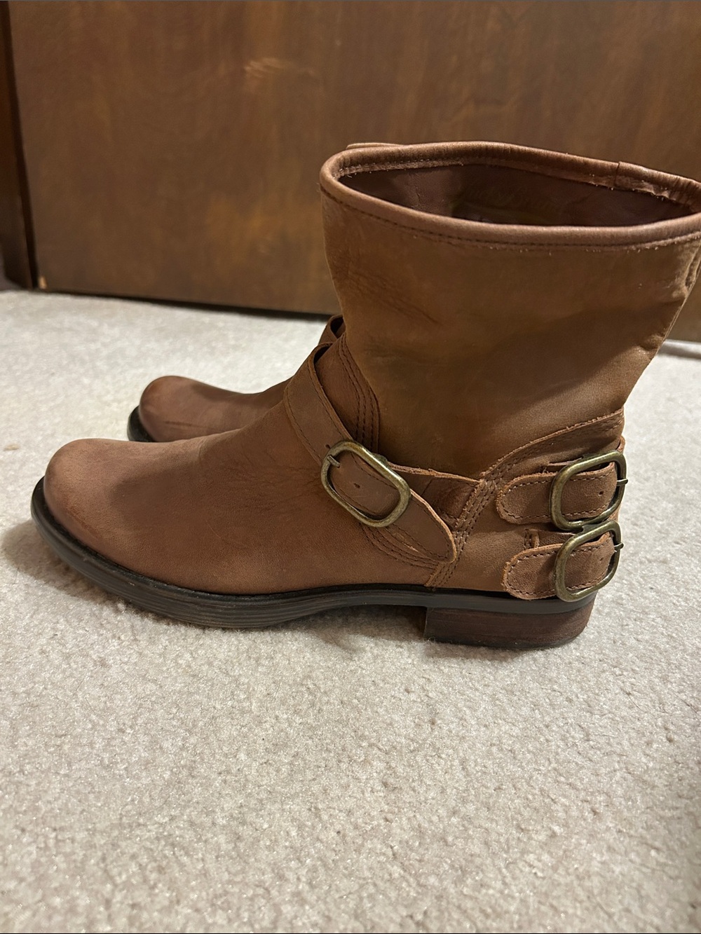 Lucky Brand Tan Brown Buckle Strap Ankle Boots